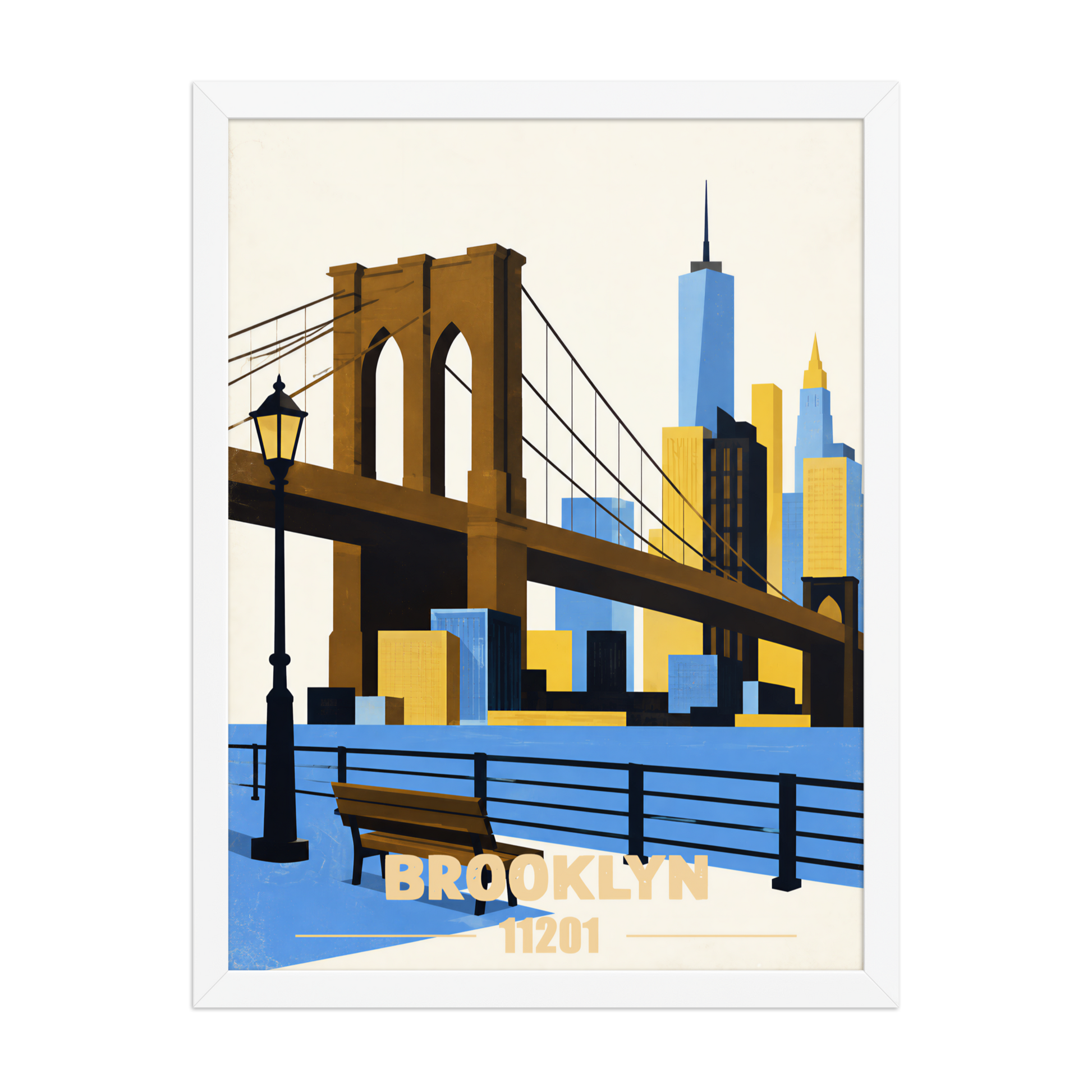 Framed Brooklyn Heights Promenade retro travel poster, 11201 zip code wall art