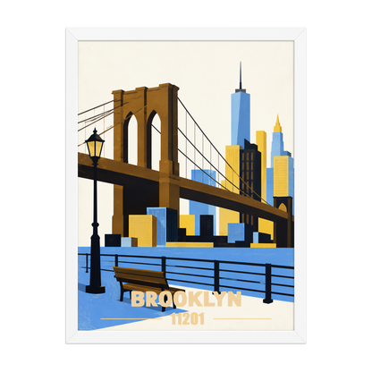 Framed Brooklyn Heights Promenade retro travel poster, 11201 zip code wall art
