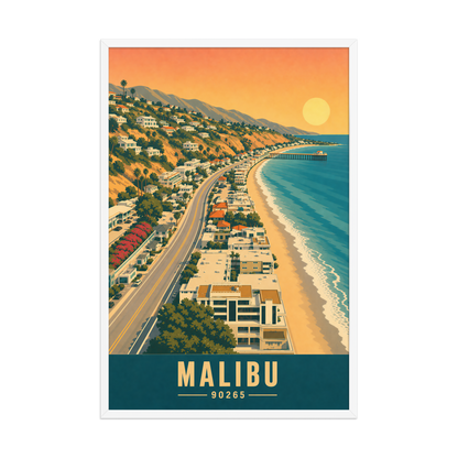 Framed aerial Malibu Pacific Coast Highway poster with 90265 zip code