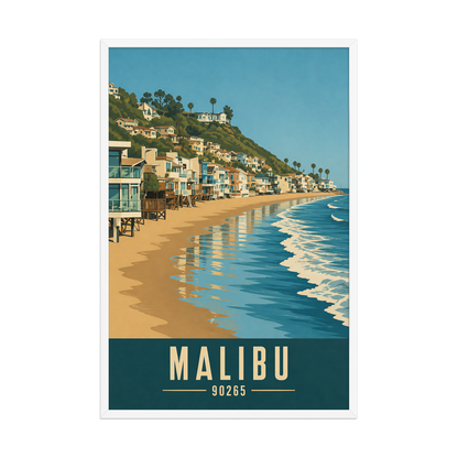 Framed Malibu beach house coastal poster with 90265 zip code