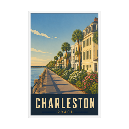 Framed Charleston The Battery waterfront poster with 29401 zip code
