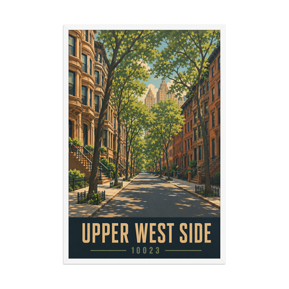 Framed Upper West Side brownstone street poster with 10023 zip code