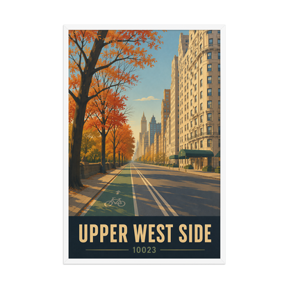 Framed Central Park West autumn poster with 10023 zip code