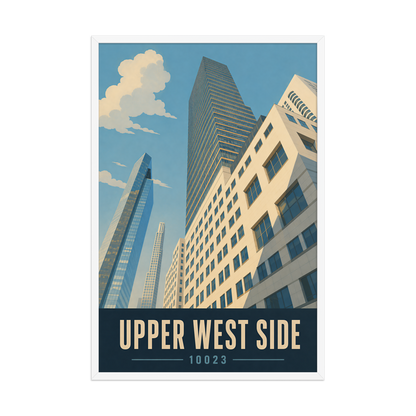 Framed Upper West Side Manhattan glass tower poster with 10023 zip code