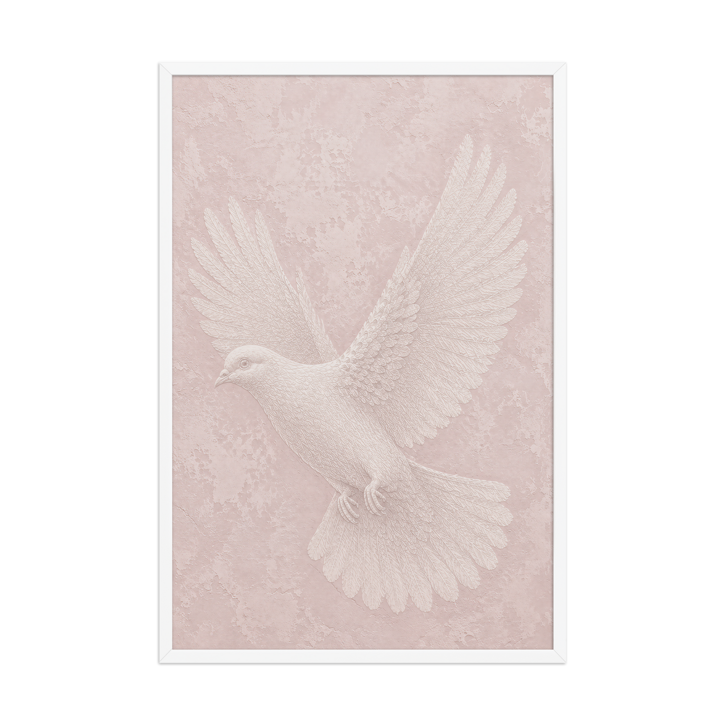 Framed peace dove print with embossed relief-look design on blush pink textured background