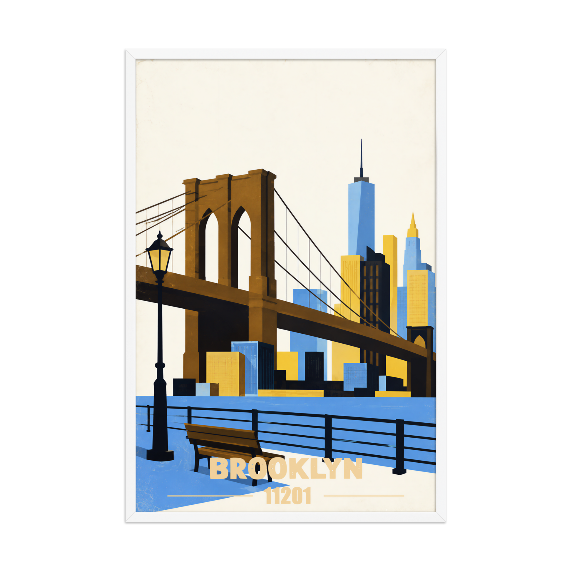 Framed Brooklyn Heights Promenade retro travel poster, 11201 zip code wall art