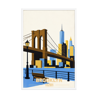 Framed Brooklyn Heights Promenade retro travel poster, 11201 zip code wall art