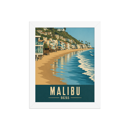 Framed Malibu beach house coastal poster with 90265 zip code