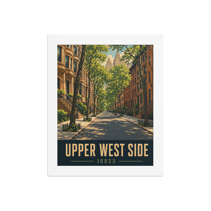 Framed Upper West Side brownstone street poster with 10023 zip code