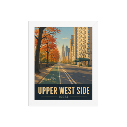 Framed Central Park West autumn poster with 10023 zip code