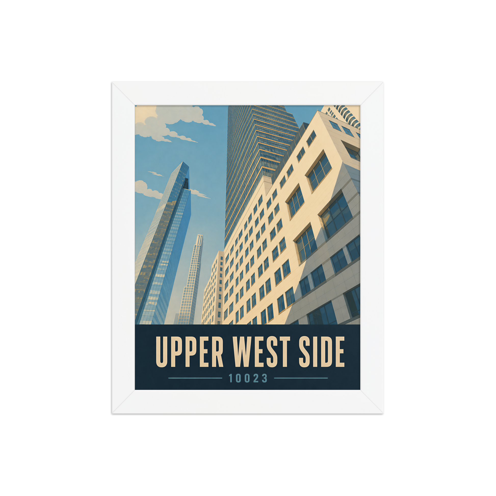 Framed Upper West Side Manhattan glass tower poster with 10023 zip code