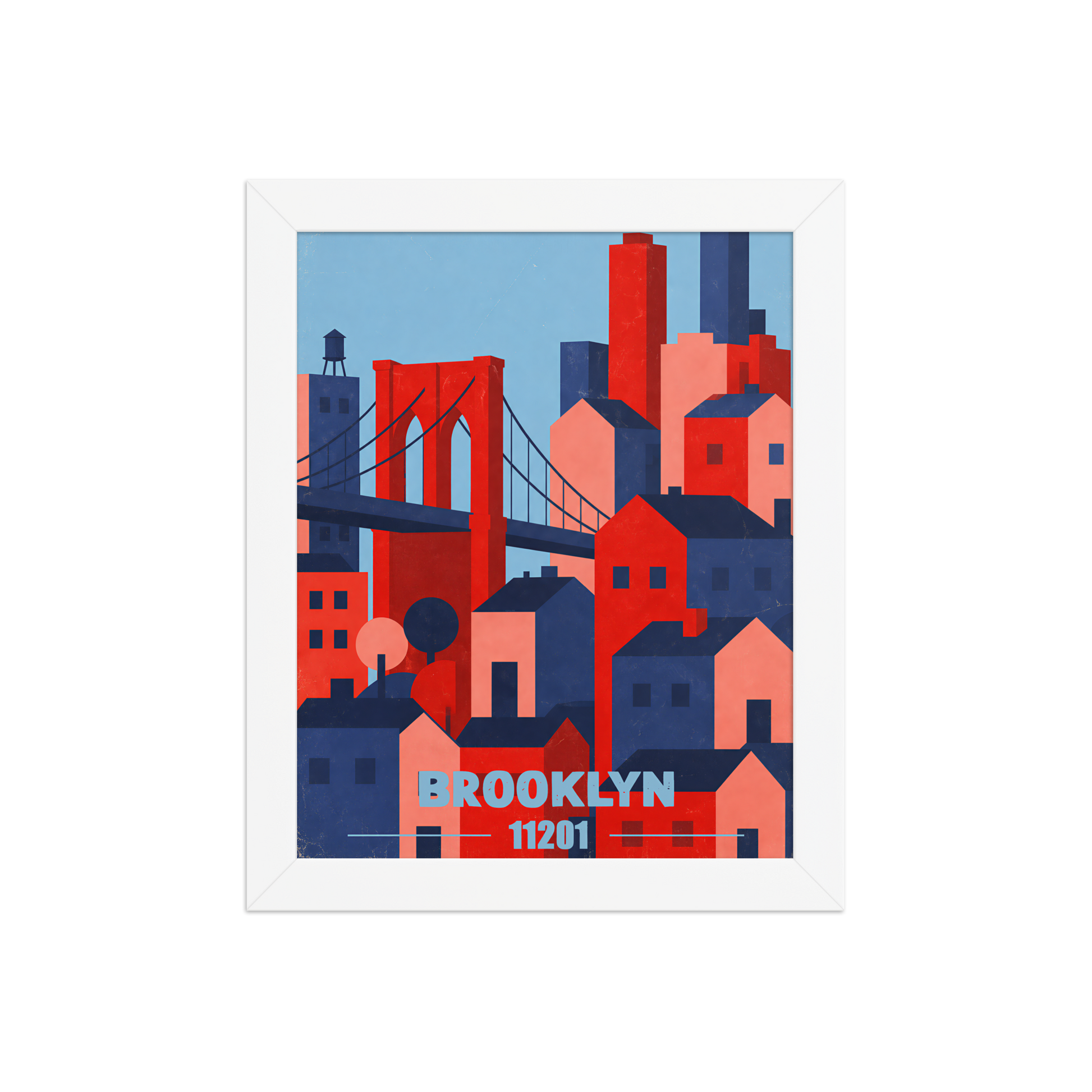 Framed Brooklyn Bridge retro travel poster, 11201 zip code wall art