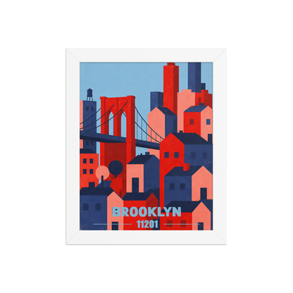 Framed Brooklyn Bridge retro travel poster, 11201 zip code wall art