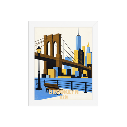 Framed Brooklyn Heights Promenade retro travel poster, 11201 zip code wall art