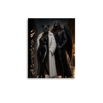 Scorpio power couple zodiac poster with black panther and black eagle