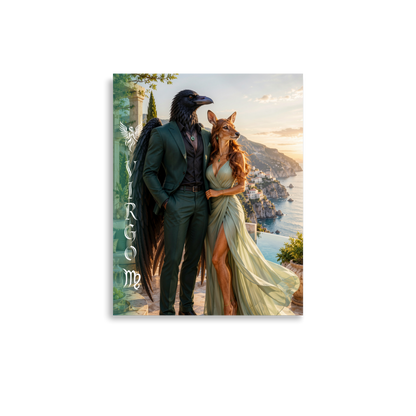 Virgo power couple zodiac poster with raven king and deer queen