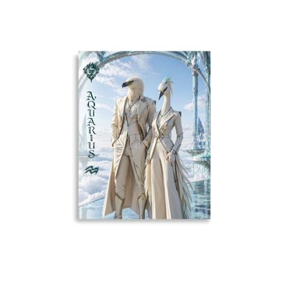 Aquarius power couple zodiac poster with eagle king and crane queen