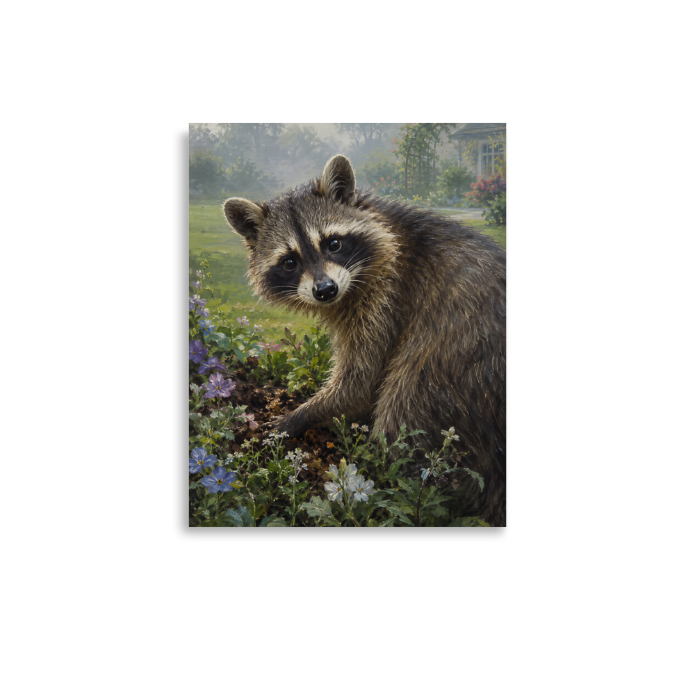 Garden Raccoon Curiosity Poster
