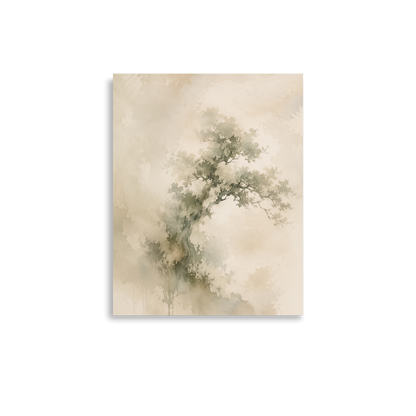 Minimalist nature-inspired poster featuring an emerging tree form in soft earthy neutral tones.