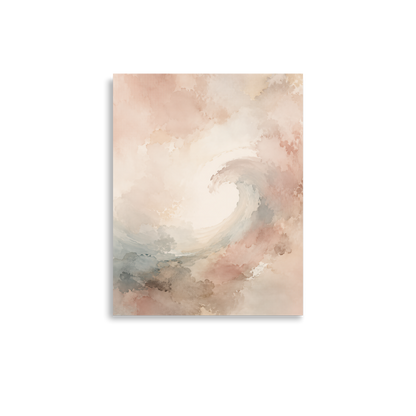 Minimalist ocean wave-inspired poster with flowing watercolor textures in blush, soft blue, and warm neutral tones.