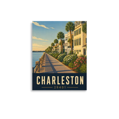 Charleston The Battery waterfront promenade poster with 29401 zip code
