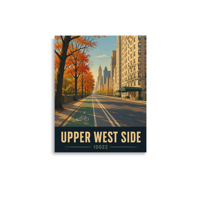 Central Park West autumn poster with 10023 zip code, retro NYC wall art