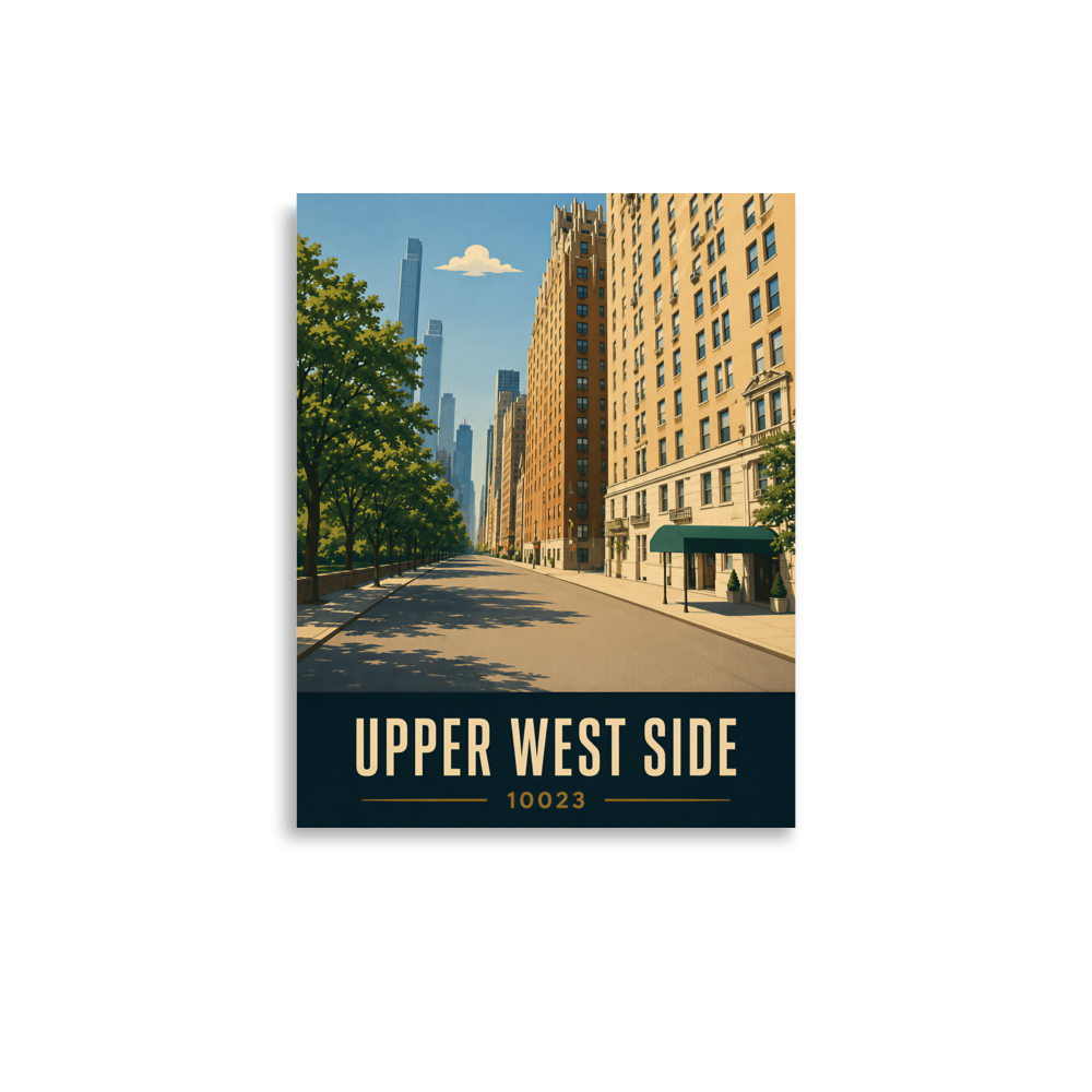 Upper West Side poster with Manhattan skyline street view and 10023 zip code
