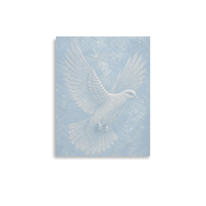 Peace dove print with embossed relief-look design on dusty blue textured background