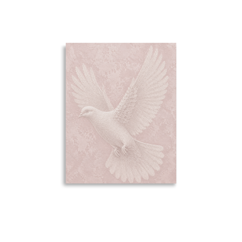 Peace dove print with embossed relief-look design on blush pink textured background