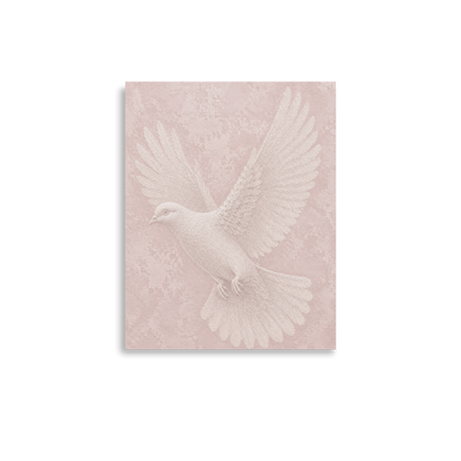 Peace dove print with embossed relief-look design on blush pink textured background