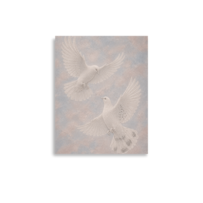 Two peace doves print with embossed relief-look design on dusty blue and blush textured background