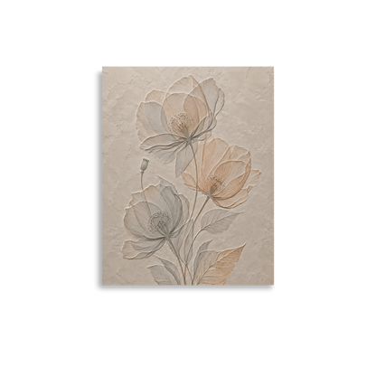 Wildflower bouquet print with embossed relief-look design on neutral beige textured background