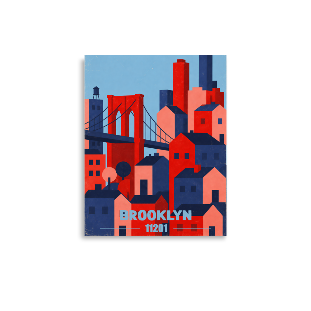 Brooklyn Bridge retro travel poster print, 11201 zip code wall art, unframed