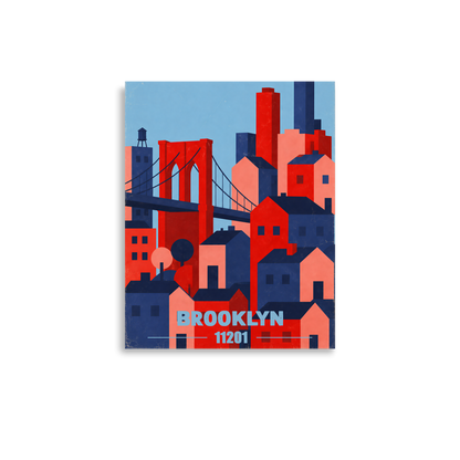 Brooklyn Bridge retro travel poster print, 11201 zip code wall art, unframed