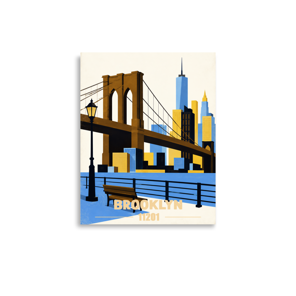 Brooklyn Heights Promenade retro travel poster print, 11201 zip code wall art, unframed
