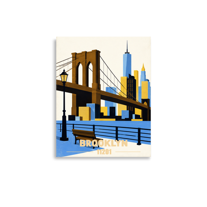 Brooklyn Heights Promenade retro travel poster print, 11201 zip code wall art, unframed