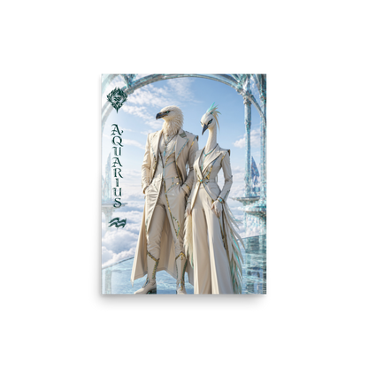 Aquarius power couple zodiac poster with eagle king and crane queen