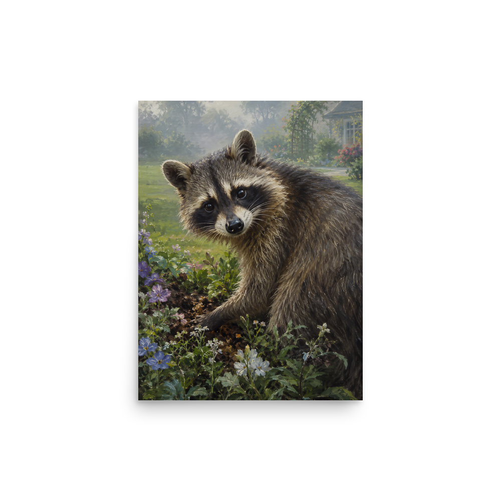Garden Raccoon Curiosity Poster