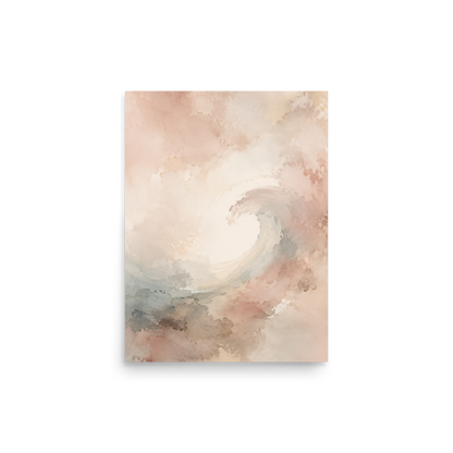 Minimalist ocean wave-inspired poster with flowing watercolor textures in blush, soft blue, and warm neutral tones.