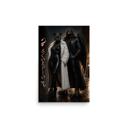 Scorpio power couple zodiac poster with black panther and black eagle
