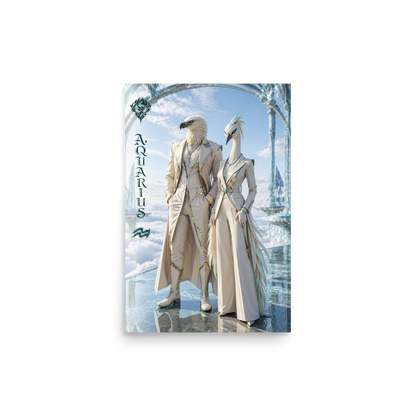 Aquarius power couple zodiac poster with eagle king and crane queen