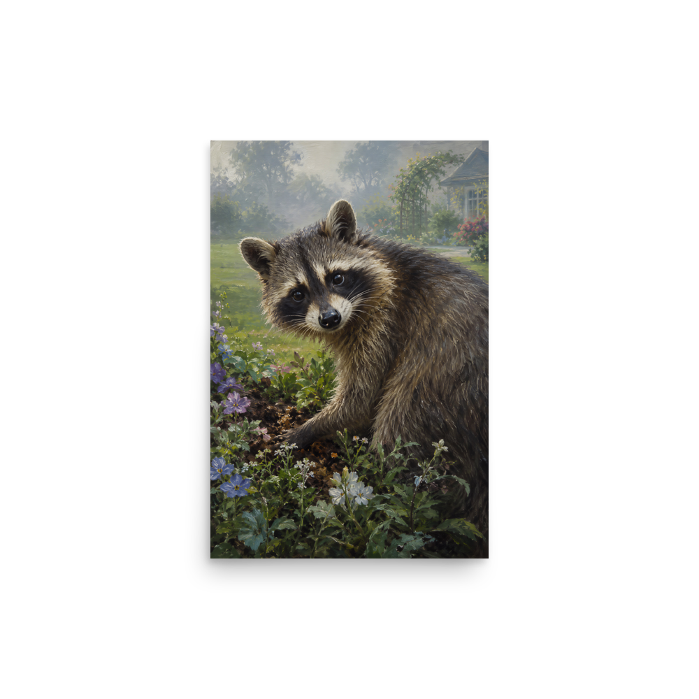 Garden Raccoon Curiosity Poster