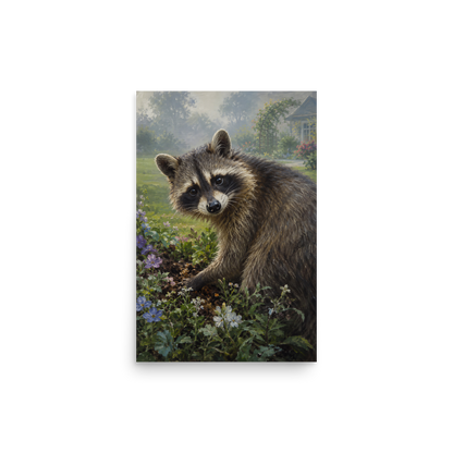 Garden Raccoon Curiosity Poster