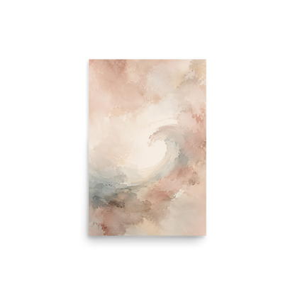 Minimalist ocean wave-inspired poster with flowing watercolor textures in blush, soft blue, and warm neutral tones.