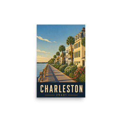 Charleston The Battery waterfront promenade poster with 29401 zip code
