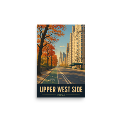 Central Park West autumn poster with 10023 zip code, retro NYC wall art