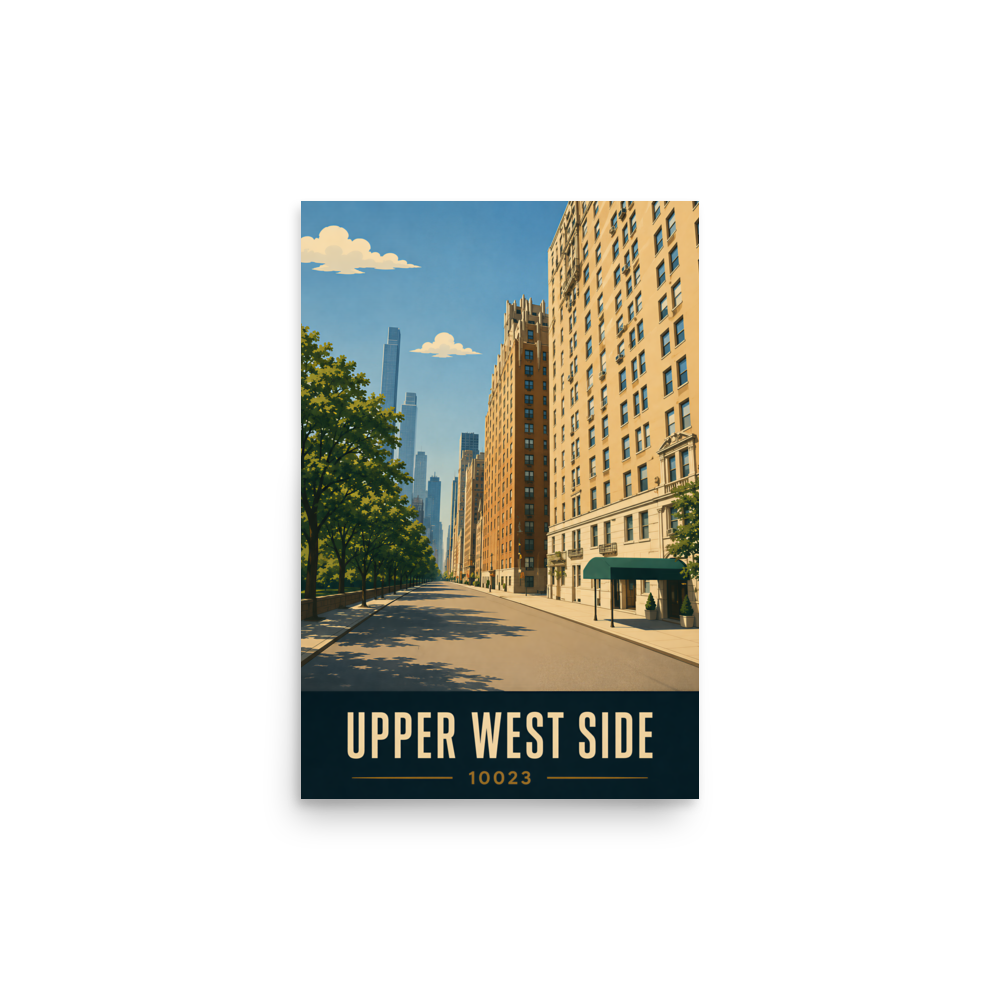 Upper West Side poster with Manhattan skyline street view and 10023 zip code