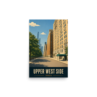 Upper West Side poster with Manhattan skyline street view and 10023 zip code