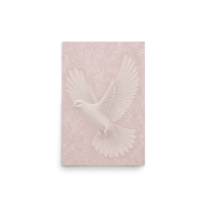 Peace dove print with embossed relief-look design on blush pink textured background