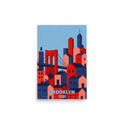 Brooklyn Bridge retro travel poster print, 11201 zip code wall art, unframed